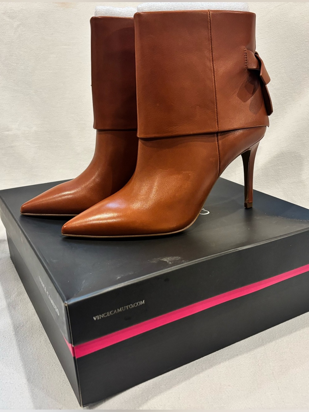 Vince Camuto Cognac Leather Pointed-Toe Stiletto Ankle Boots